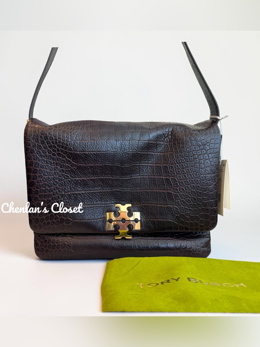 NWT Tory Burch LARGE CHARLIE RUNWAY CROC-EMBOSSED SHOULDER BAG - Picture 5 of 16